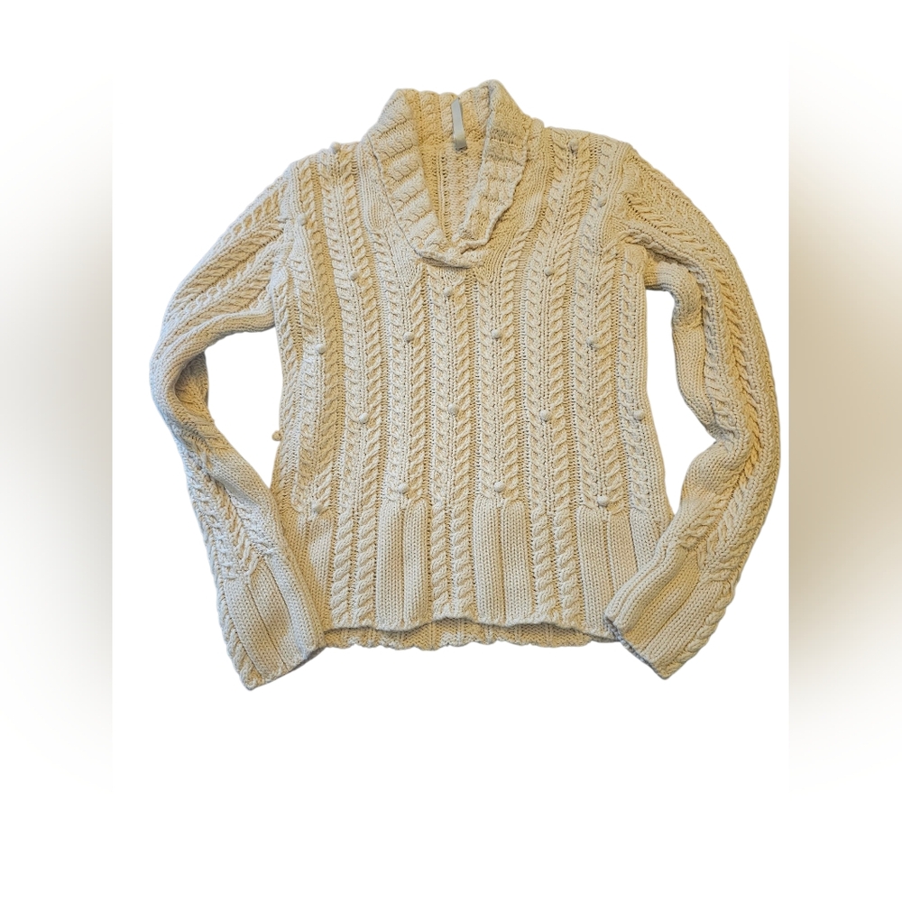 Leo & Nicole Cream Cowl Neck Cable Knit Sweater